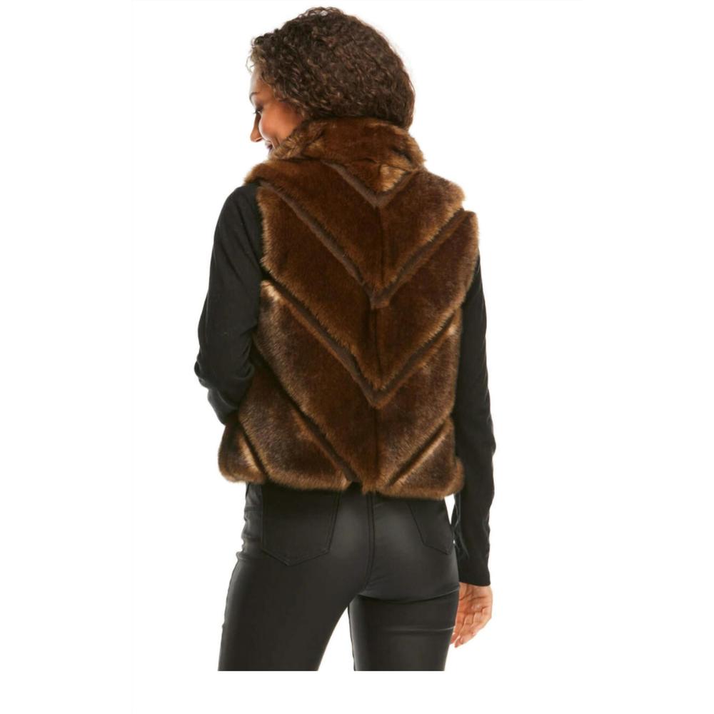 NEW FABULOUS FURS chevron reversible faux fur shortie vest in sable - Picture 2 of 2